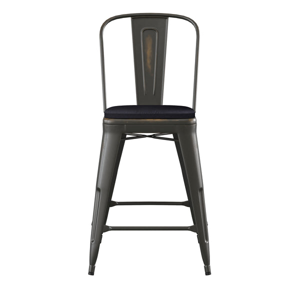 Copper/Black |#| All-Weather Counter Height Stool with Poly Resin Seat - Copper/Black