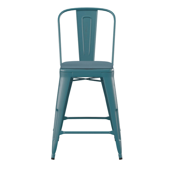 Kelly Blue-Teal/Teal-Blue |#| All-Weather Counter Height Stool with Poly Resin Seat - Kelly-Blue Teal/Teal