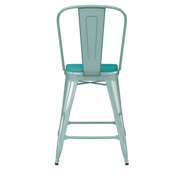 Mint Green/Mint Green |#| All-Weather Counter Height Stool with Poly Resin Seat - Mint Green