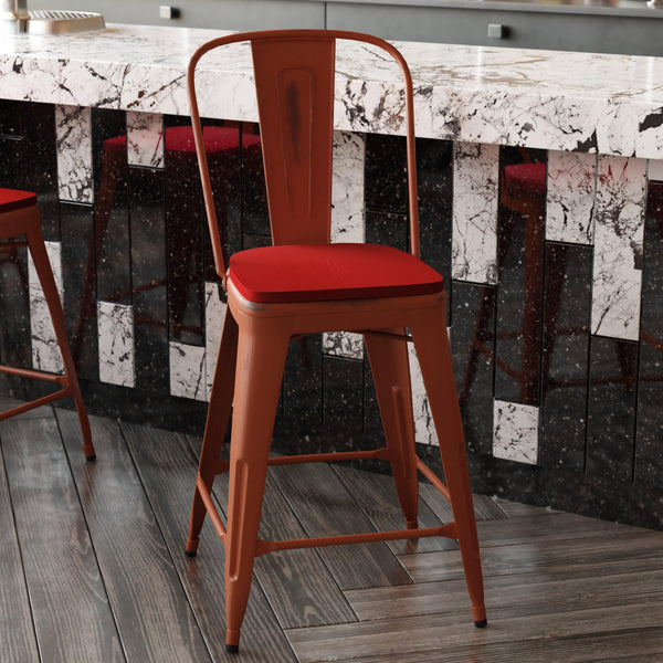 Kelly Red/Red |#| All-Weather Counter Height Stool with Poly Resin Seat - Kelly Red/Red