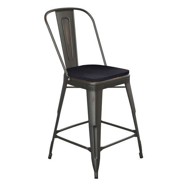 Copper/Black |#| All-Weather Counter Height Stool with Poly Resin Seat - Copper/Black