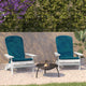 White/Teal |#| Indoor/Outdoor White Folding Adirondack Chairs with Teal Cushions - Set of 2