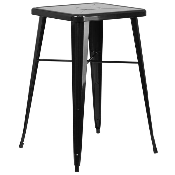 Black |#| 23.75inch Square Black Metal Bar Table Set with 2 Square Seat Backless Stools