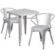 Silver |#| 23.75inch Square Silver Metal Indoor-Outdoor Table Set with 2 Arm Chairs