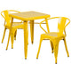 Yellow |#| 23.75inch Square Yellow Metal Indoor-Outdoor Table Set with 2 Arm Chairs
