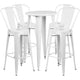 White |#| 24inch Round White Metal Indoor-Outdoor Bar Table Set with 4 Cafe Stools