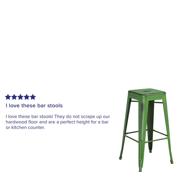 Green |#| 30inch High Backless Distressed Green Metal Indoor-Outdoor Barstool - Patio Chair