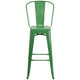 Green |#| 30inch High Green Metal Indoor-Outdoor Barstool with Back - Kitchen Furniture