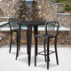 Black-Antique Gold |#| 30inch Round Black-Gold Metal Indoor-Outdoor Bar Table Set with 2 Slat Back Stools