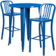 Blue |#| 30inch Round Blue Metal Indoor-Outdoor Bar Table Set with 2 Slat Back Stools