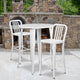 White |#| 30inch Round White Metal Indoor-Outdoor Bar Table Set with 2 Slat Back Stools