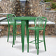 Green |#| 30inch Round Green Metal Indoor-Outdoor Bar Table Set with 2 Slat Back Stools