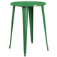 Green |#| 30inch Round Green Metal Indoor-Outdoor Bar Table Set with 2 Slat Back Stools