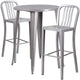 Silver |#| 30inch Round Silver Metal Indoor-Outdoor Bar Table Set with 2 Slat Back Stools