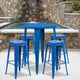 Blue |#| 30inch Round Blue Metal Indoor-Outdoor Bar Table Set with 4 Backless Stools