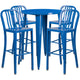 Blue |#| 30inch Round Blue Metal Indoor-Outdoor Bar Table Set with 4 Slat Back Stools