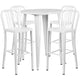 White |#| 30inch Round White Metal Indoor-Outdoor Bar Table Set with 4 Slat Back Stools