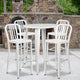 White |#| 30inch Round White Metal Indoor-Outdoor Bar Table Set with 4 Slat Back Stools