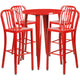 Red |#| 30inch Round Red Metal Indoor-Outdoor Bar Table Set with 4 Slat Back Stools