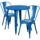 Blue |#| 30inch Round Blue Metal Indoor-Outdoor Table Set with 2 Cafe Chairs