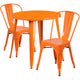 Orange |#| 30inch Round Orange Metal Indoor-Outdoor Table Set with 2 Cafe Chairs