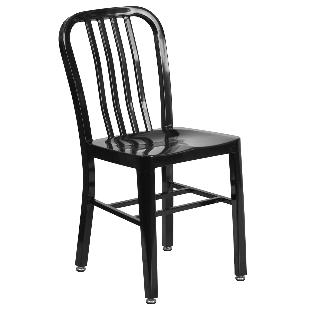 Black |#| 30inch Round Black Metal Indoor-Outdoor Table Set with 4 Vertical Slat Back Chairs