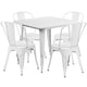 White |#| 31.5inch Square White Metal Indoor-Outdoor Table Set with 4 Stack Chairs