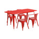 Red |#| 31.5inch x 63inch Rectangular Red Metal Indoor-Outdoor Table Set with 4 Arm Chairs