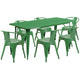 Green |#| 31.5inch x 63inch Rectangular Green Metal Indoor-Outdoor Table Set with 6 Arm Chairs