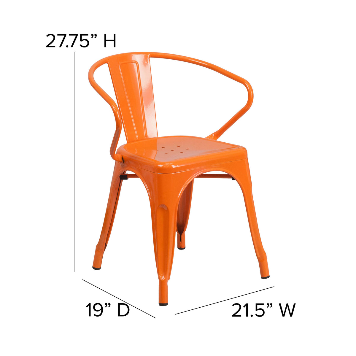 Orange |#| Orange Metal Indoor-Outdoor Chair with Arms - Restaurant Furniture