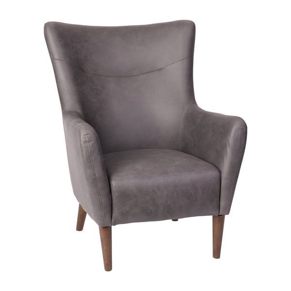 Dark Gray |#| Commercial Wingback Accent Chair with Wooden Legs in Dark Gray Faux Leather