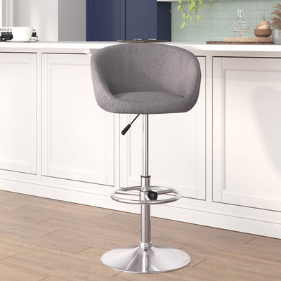 Contemporary Adjustable Height Barstool with Barrel Back and Chrome Base - View 2