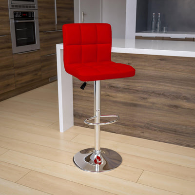 Contemporary Quilted Vinyl Adjustable Height Barstool with Chrome Base - View 2
