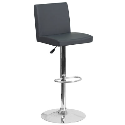 Contemporary Vinyl Adjustable Height Barstool with Panel Back and Chrome Base - View 1