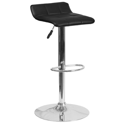 Contemporary Vinyl Adjustable Height Barstool with Quilted Wave Seat and Chrome Base - View 1
