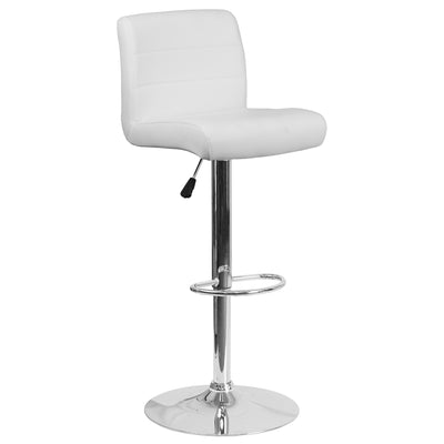 Contemporary Vinyl Adjustable Height Barstool with Rolled Seat and Chrome Base - View 1