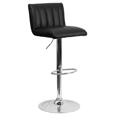 Contemporary Vinyl Adjustable Height Barstool with Vertical Stitch Back/Seat and Chrome Base - View 1