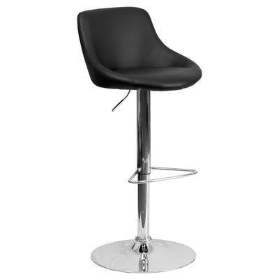 Contemporary Vinyl Bucket Seat Adjustable Height Barstool with Chrome Base - View 1
