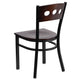 Walnut Wood Back/Walnut Wood Seat/Black Metal Frame |#| Black 3 Circle Back Metal Restaurant Chair - Walnut Wood Back & Seat