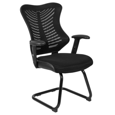 Designer Mesh Sled Base Side Reception Chair with Adjustable Arms - View 1