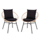 Black Fabric/Tan Frame |#| Indoor/Outdoor Boho Rattan Rope Chairs with Back & Seat Cushions - Tan/Black