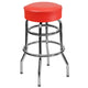Red |#| Backless Double Ring Chrome Swivel Barstool with Red Vinyl Seat & Footrest