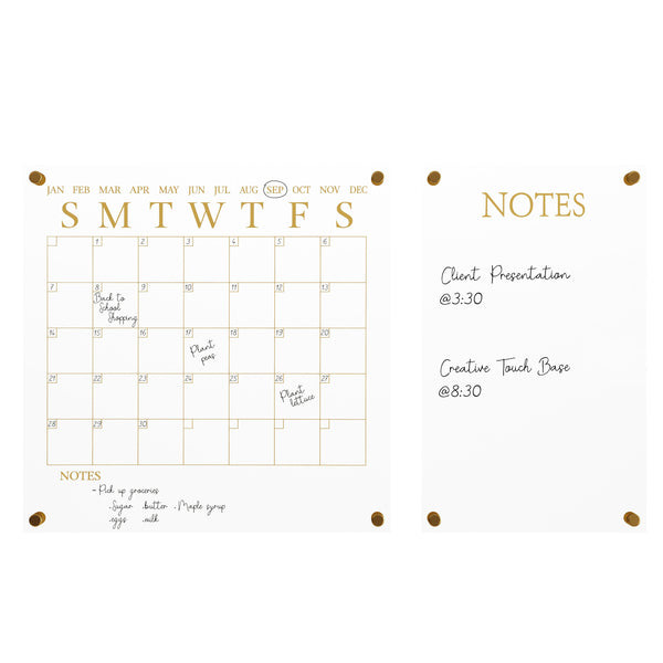 Clear/Gold |#| Premium Clear Acrylic Monthly Wall Calendar and Notes Board with Gold Printing