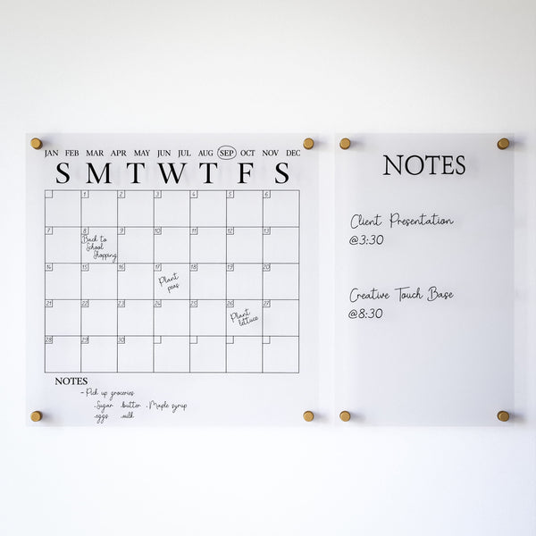 Clear/Black |#| Premium Clear Acrylic Monthly Wall Calendar and Notes Board with Black Printing