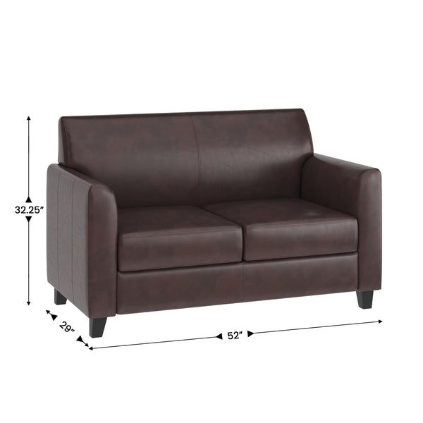 Brown |#| Brown LeatherSoft Loveseat w/ Clean Line Stitched Frame - Reception Seating
