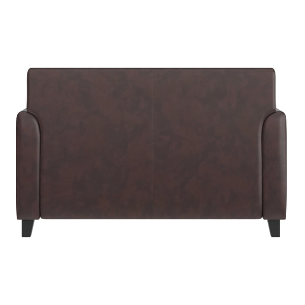Brown |#| Brown LeatherSoft Loveseat w/ Clean Line Stitched Frame - Reception Seating