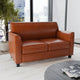 Cognac |#| Cognac LeatherSoft Loveseat with Clean Line Stitched Frame - Reception Seating