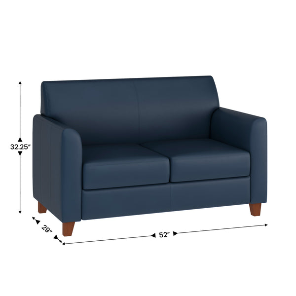 Navy |#| Navy LeatherSoft Loveseat w/ Clean Line Stitched Frame - Reception Seating