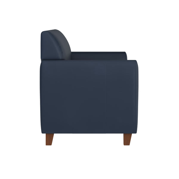 Navy |#| Navy LeatherSoft Loveseat w/ Clean Line Stitched Frame - Reception Seating