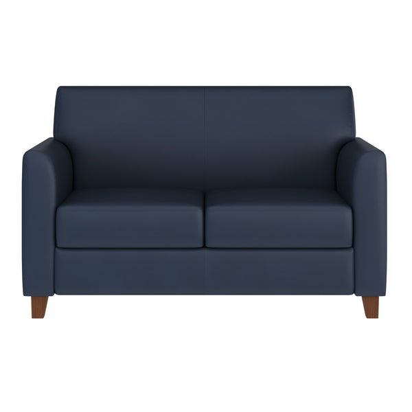 Navy |#| Navy LeatherSoft Loveseat w/ Clean Line Stitched Frame - Reception Seating